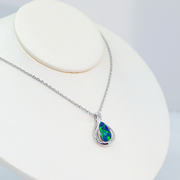 Doublet Opal Pendant in 14K White Gold