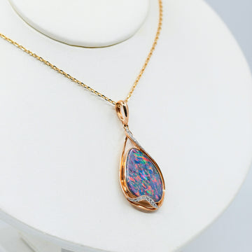 DuoGlow Elegance Doublet Opal Pendant in 14K Rose Gold