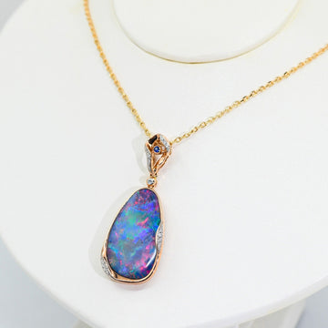 Crimson Twilight Radiance Doublet Opal Pendant in 14K Rose Gold